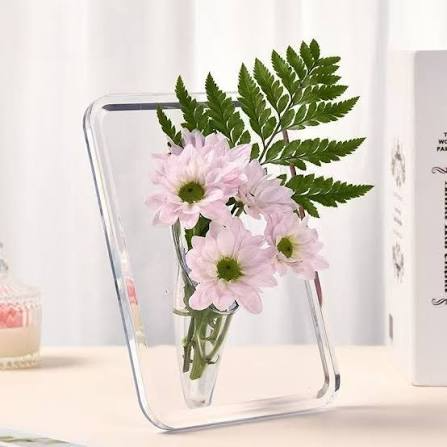 Clear Acrylic Picture Frame Flower Vase – Modern Minimalist Transparent Decorative Flower Holder for Fresh & Dried Flowers, Home, Office, Bedroom, Living Room, Desktop, Bookshelf & Table Cent
